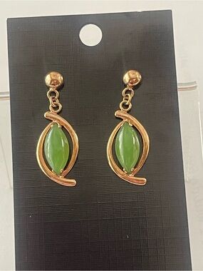 Gold-Tone Drop Earrings with Green Marquise Stone